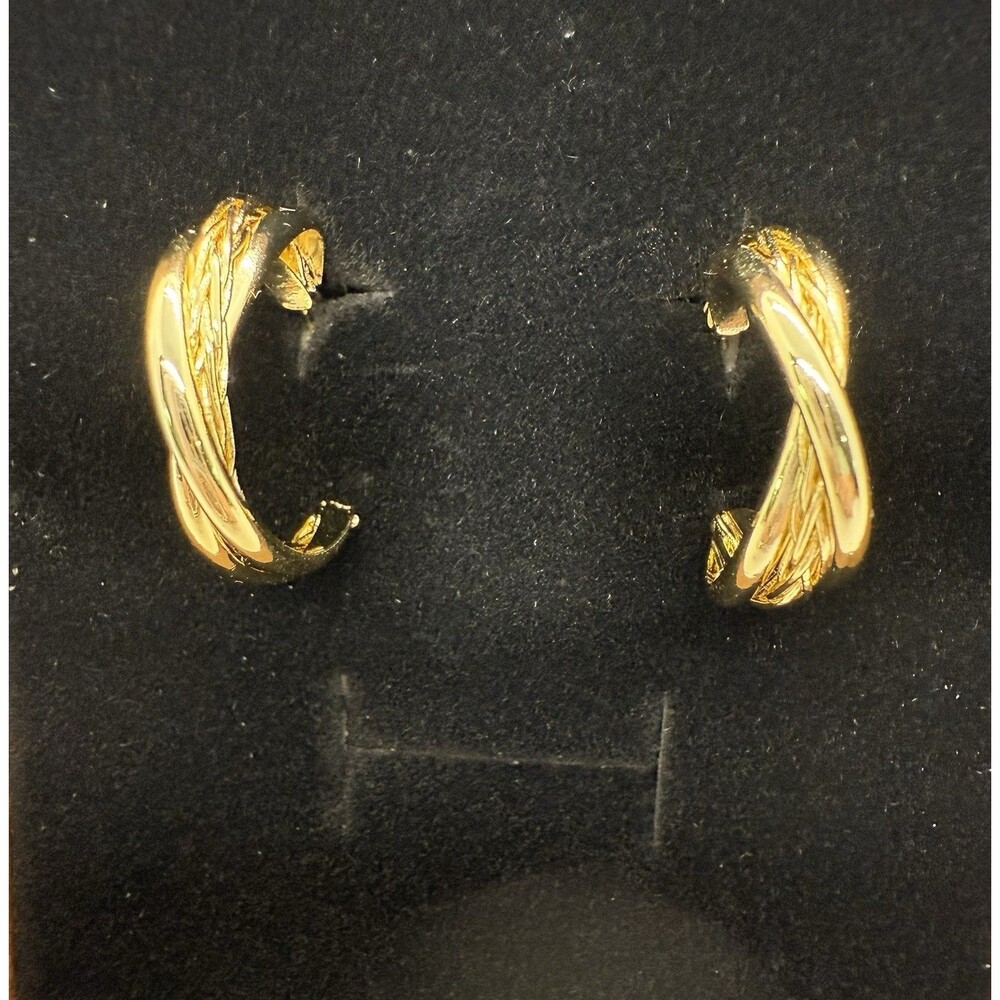 Braid Twist C-Shaped Open Hoop Earrings Gold Plated Sterling Silver 925 UTC CN‎
